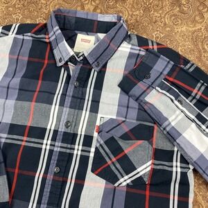 Levis Button Shirt Mens L Black White Red Plaid Long Sleeve Cowboy